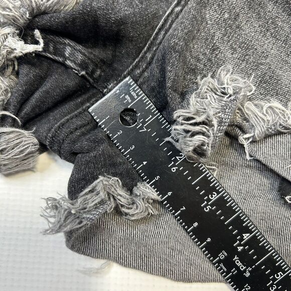 WE THE FREE Crvy Distressed Hi-Rise Button Fly Cut Off Jean Shorts 28 Black - Picture 8 of 9